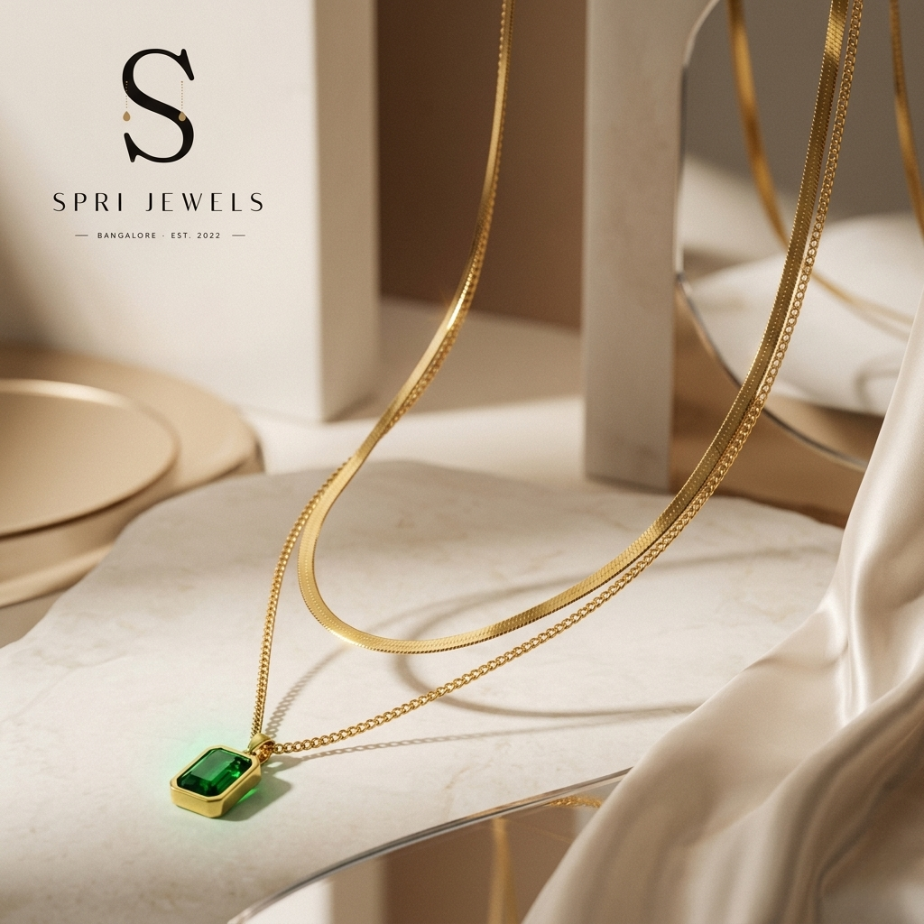 Elegant Dual-Layer Emerald Pendant Necklace